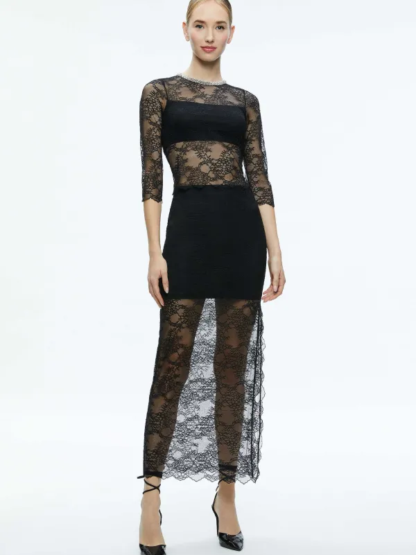 Alice and Olivia Vanita Embellished Neck Lace Crop Top-Women Tops