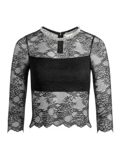 Alice and Olivia Vanita Embellished Neck Lace Crop Top + Iyanna Lace Maxi Skirt-Women Matching Sets