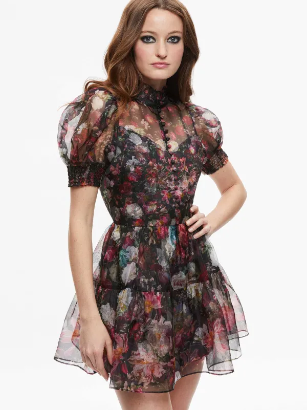 Alice and Olivia Vernita Puff Sleeve Mini Dress-Women Dresses