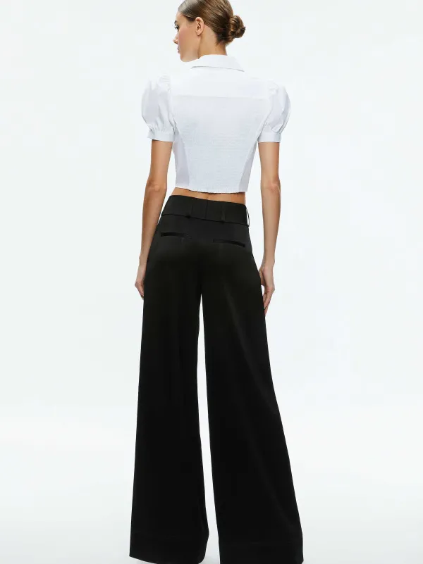 Alice and Olivia Willa Cropped Puff Sleeve Button Down-Women Tops