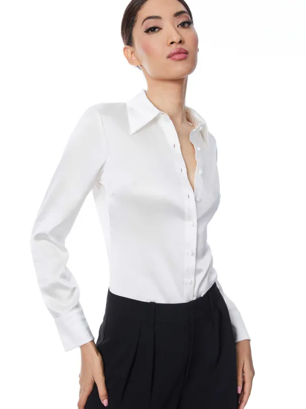 Alice and Olivia Willa Fitted Placket Top-Women Tops
