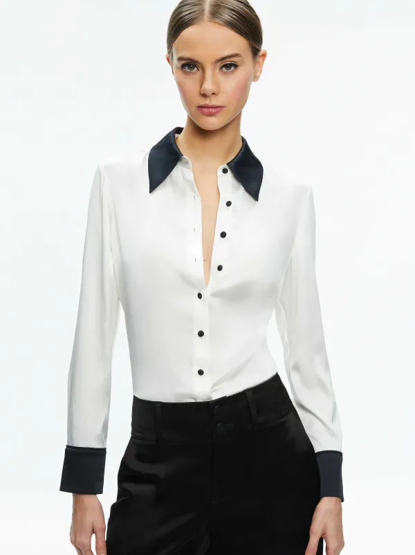 Alice and Olivia Willa Fitted Placket Top-Women Tops
