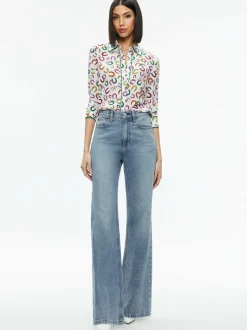 Alice and Olivia Willa Placket Top With Piping-Women Tops