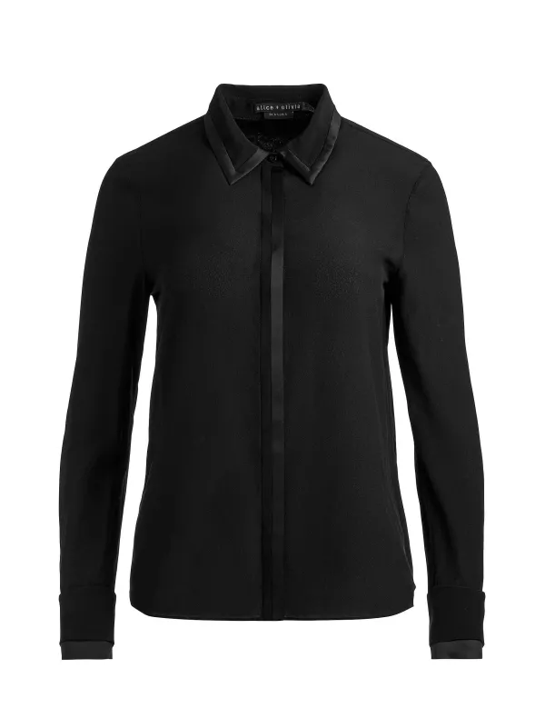 Alice and Olivia Willa Relaxed Placket Top With Piping Detail-Women Tops