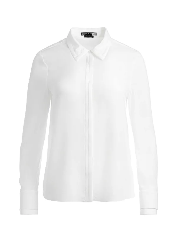 Alice and Olivia Willa Relaxed Placket Top With Piping Detail-Women Tops