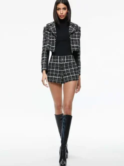 Alice and Olivia Yardley Cropped Fray Hem Jacket + Donald Tweed Short-Women Matching Sets