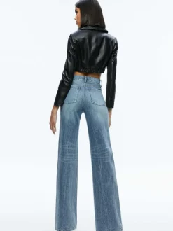 Alice and Olivia Yardley Leather Cropped Jacket-Women Jackets + Coats