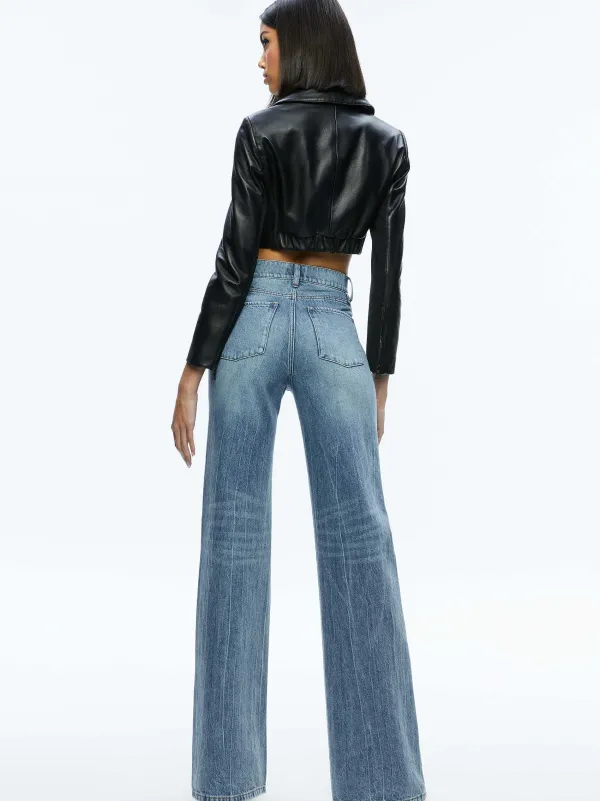 Alice and Olivia Yardley Leather Cropped Jacket-Women Jackets + Coats